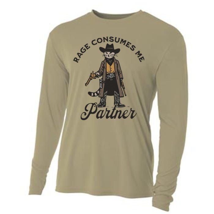 Rage Consumes Me Partner Funny Western Cowboy Cat Cooling Performance Long Sleeve Crew