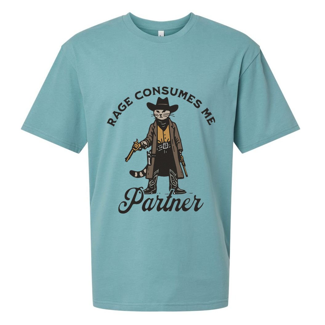Rage Consumes Me Partner Funny Western Cowboy Cat Sueded Cloud Jersey T-Shirt
