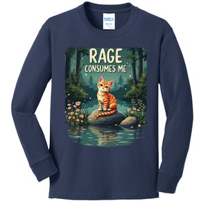 Rage Consumes Me Funny Floral Cat Sarcastic Humor Kids Long Sleeve Shirt