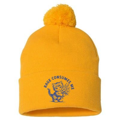 Rage Consumes Me Cat Flower Cute Kitty Cat Meme Pom Pom 12in Knit Beanie