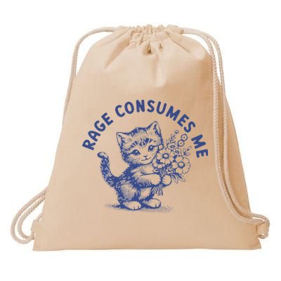 Rage Consumes Me Cat Flower Cute Kitty Cat Meme Drawstring Bag