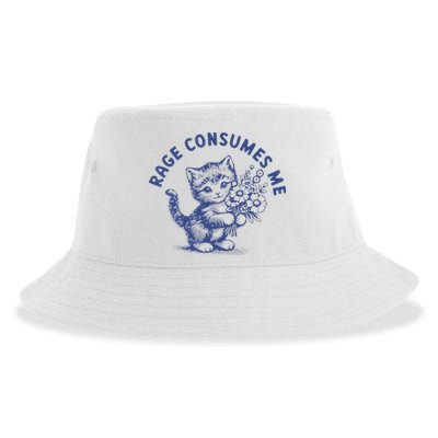 Rage Consumes Me Cat Flower Cute Kitty Cat Meme Sustainable Bucket Hat