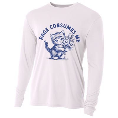 Rage Consumes Me Cat Flower Cute Kitty Cat Meme Cooling Performance Long Sleeve Crew
