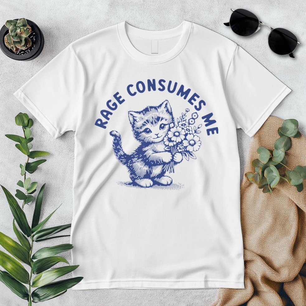 Rage Consumes Me Cat Flower Cute Kitty Cat Meme Premium T-Shirt