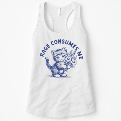 Rage Consumes Me Cat Flower Cute Kitty Cat Meme Womens Tank Top