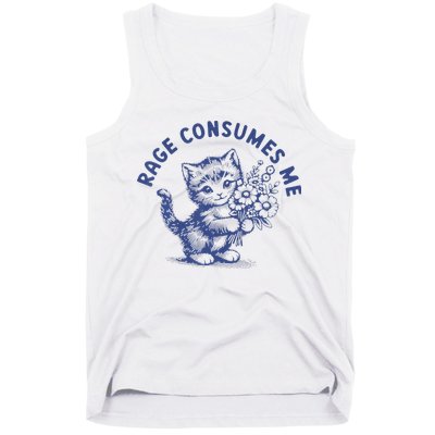 Rage Consumes Me Cat Flower Cute Kitty Cat Meme Tank Top