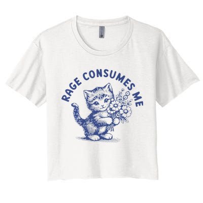 Rage Consumes Me Cat Flower Cute Kitty Cat Meme Women's Crop Top Tee