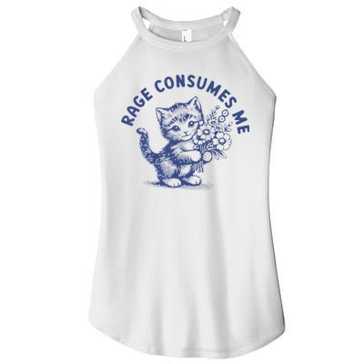 Rage Consumes Me Cat Flower Cute Kitty Cat Meme Women's Perfect Tri Rocker Tank