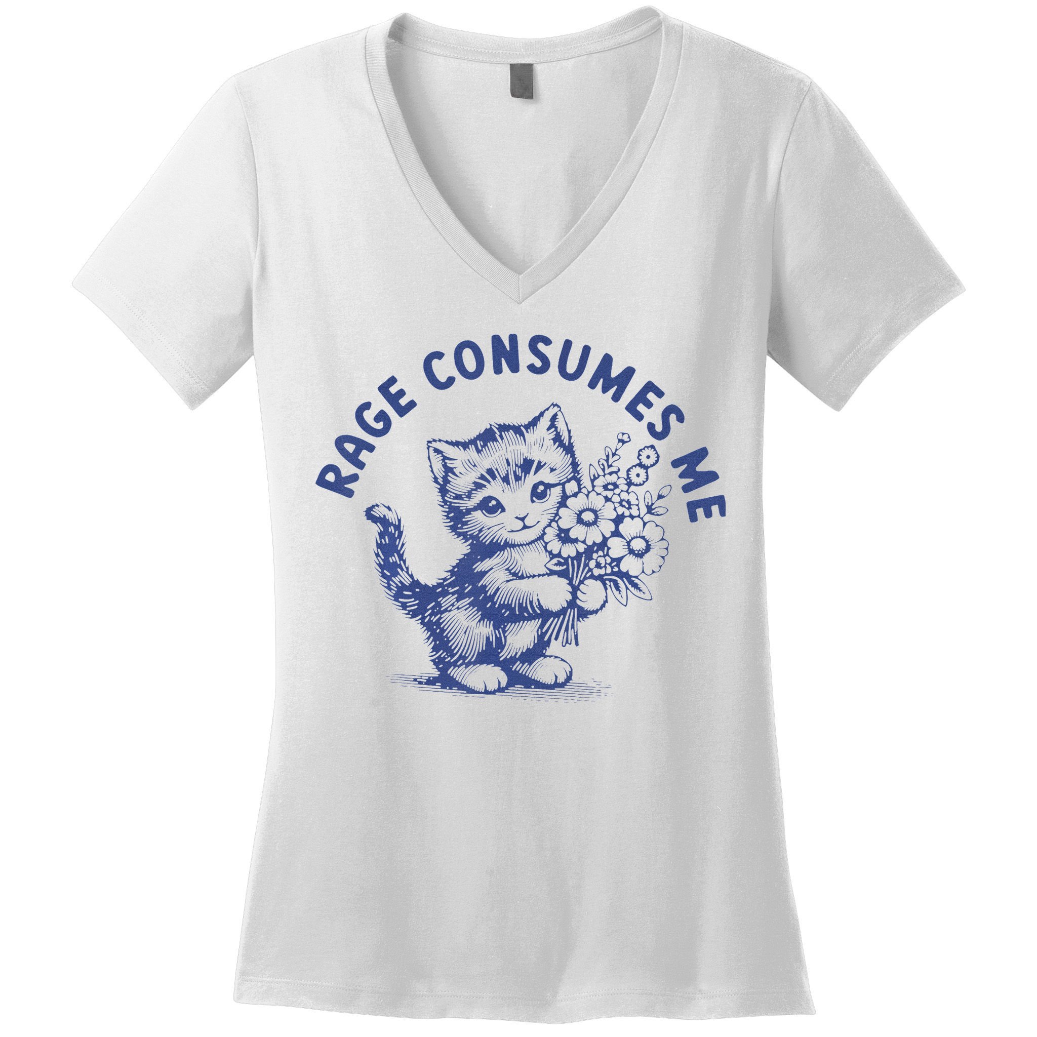 Rage Consumes Me Cat Flower Cute Kitty Cat Meme Women's V-Neck T-Shirt