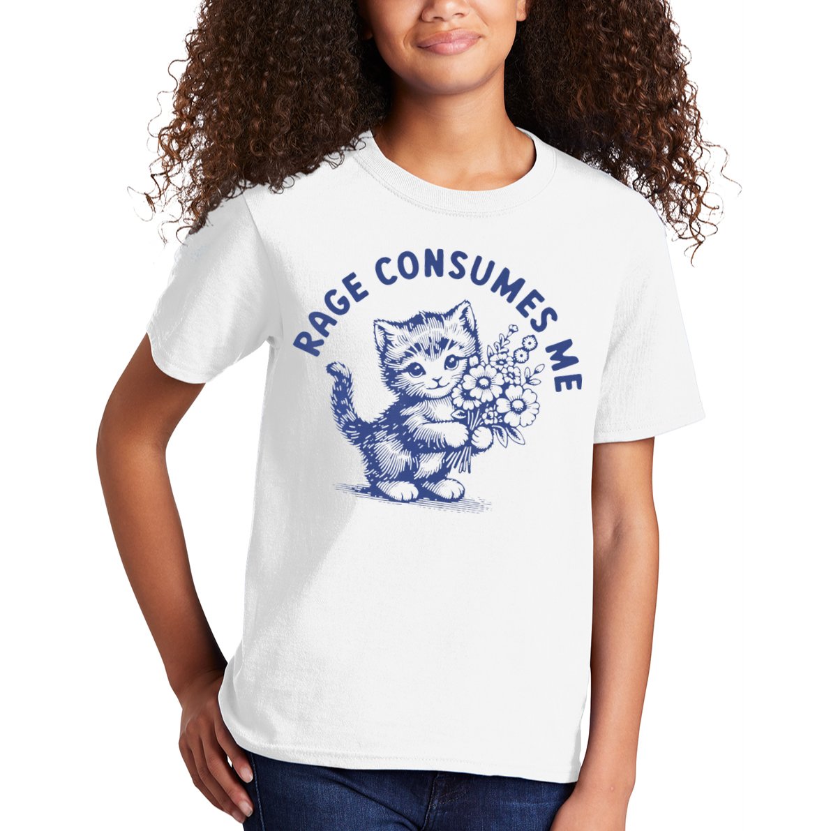 Rage Consumes Me Cat Flower Cute Kitty Cat Meme Kids T-Shirt