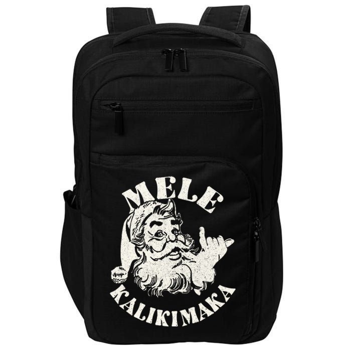 Retro Christmas Mele Kalikimaka Santa Claus Shaka Hawaii Impact Tech Backpack