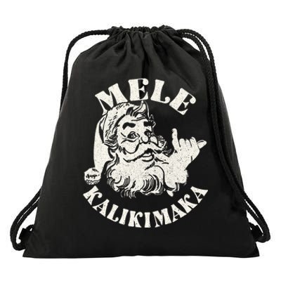 Retro Christmas Mele Kalikimaka Santa Claus Shaka Hawaii Drawstring Bag