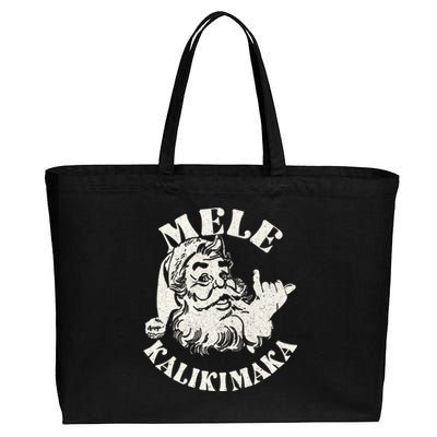 Retro Christmas Mele Kalikimaka Santa Claus Shaka Hawaii Cotton Canvas Jumbo Tote