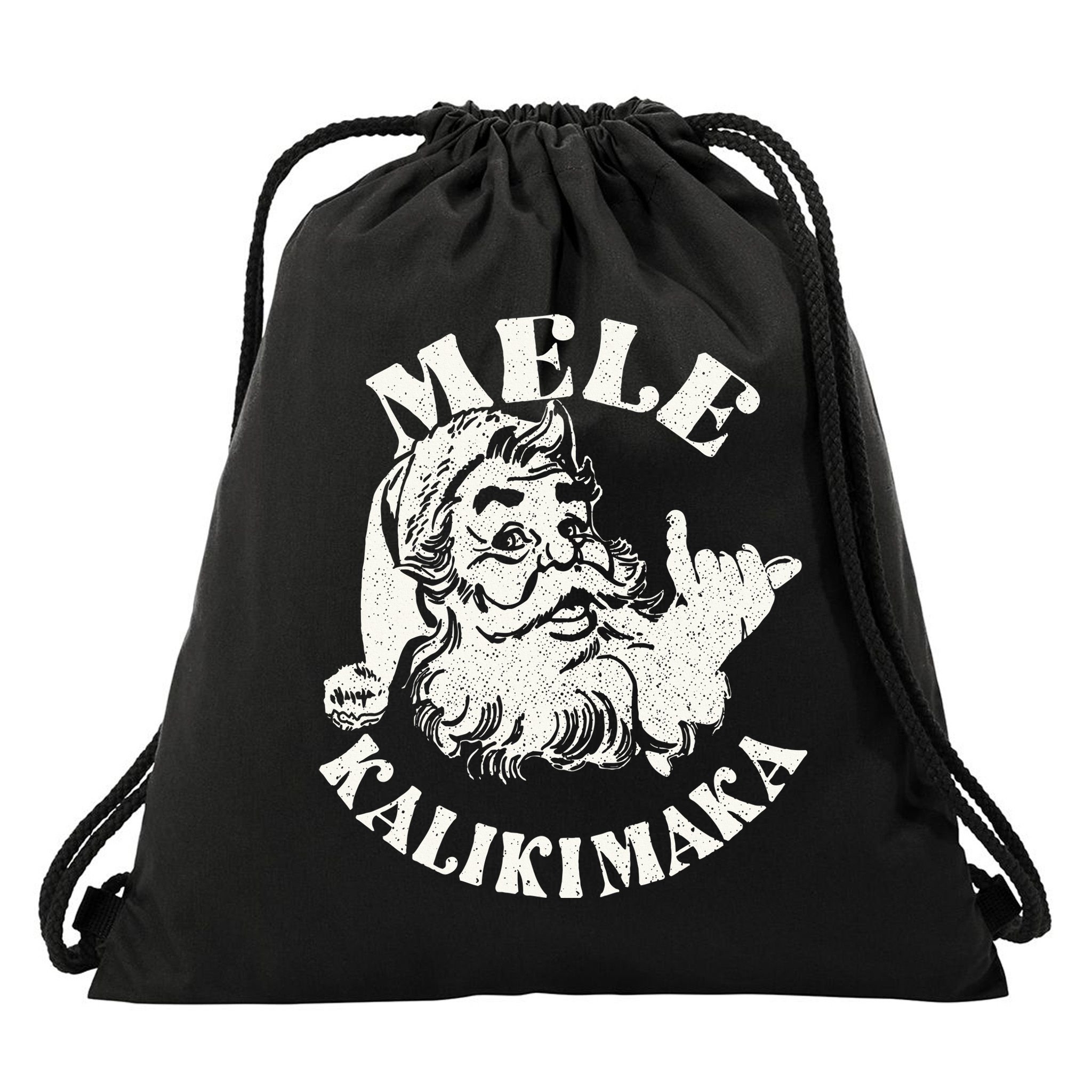 Retro Christmas Mele Kalikimaka Santa Claus Shaka Hawaii Drawstring Bag