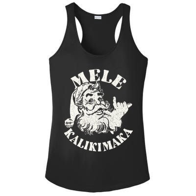 Retro Christmas Mele Kalikimaka Santa Claus Shaka Hawaii Ladies PosiCharge Competitor Racerback Tank