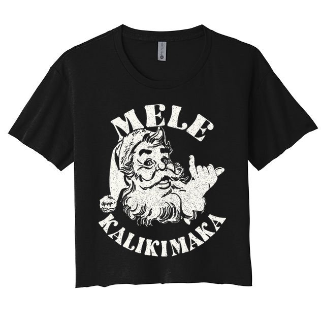 Retro Christmas Mele Kalikimaka Santa Claus Shaka Hawaii Crop Top