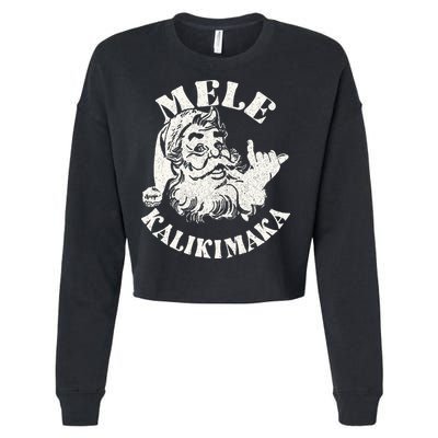 Retro Christmas Mele Kalikimaka Santa Claus Shaka Hawaii Cropped Pullover Crew