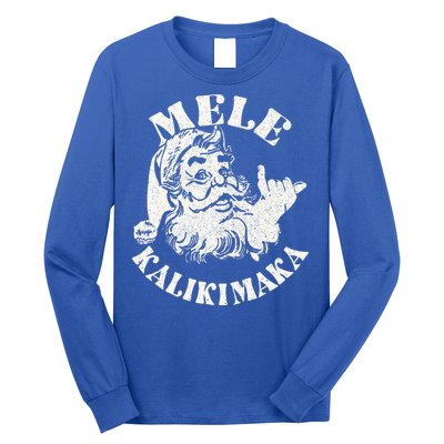 Retro Christmas Mele Kalikimaka Santa Claus Shaka Hawaii Long Sleeve Shirt
