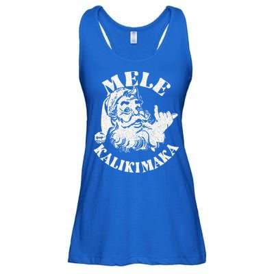 Retro Christmas Mele Kalikimaka Santa Claus Shaka Hawaii Ladies Essential Flowy Tank