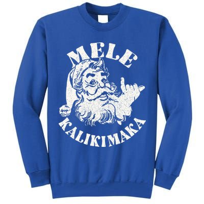 Retro Christmas Mele Kalikimaka Santa Claus Shaka Hawaii Tall Sweatshirt