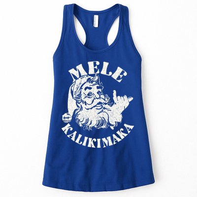 Retro Christmas Mele Kalikimaka Santa Claus Shaka Hawaii Womens Tank Top