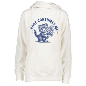 Rage Consumes Me Cat Flower Cute Kitty Cat Meme Womens Funnel Neck Pullover Hood