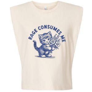 Rage Consumes Me Cat Flower Cute Kitty Cat Meme Garment-Dyed Women's Muscle Tee