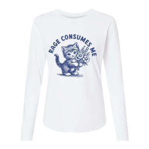 Rage Consumes Me Cat Flower Cute Kitty Cat Meme Womens Cotton Relaxed Long Sleeve T-Shirt