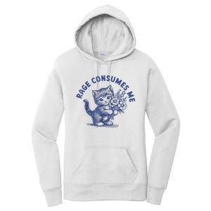 Rage Consumes Me Cat Flower Cute Kitty Cat Meme Women's Pullover Hoodie