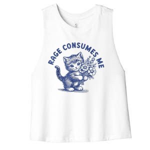 Rage Consumes Me Cat Flower Cute Kitty Cat Meme Women's Racerback Cropped Tank