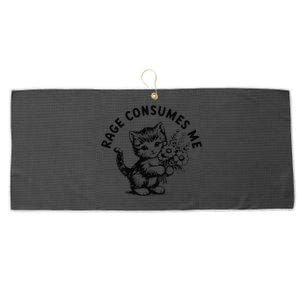 Rage Consumes Me Cute Cat Flower Kitty Funny Meme Large Microfiber Waffle Golf Towel