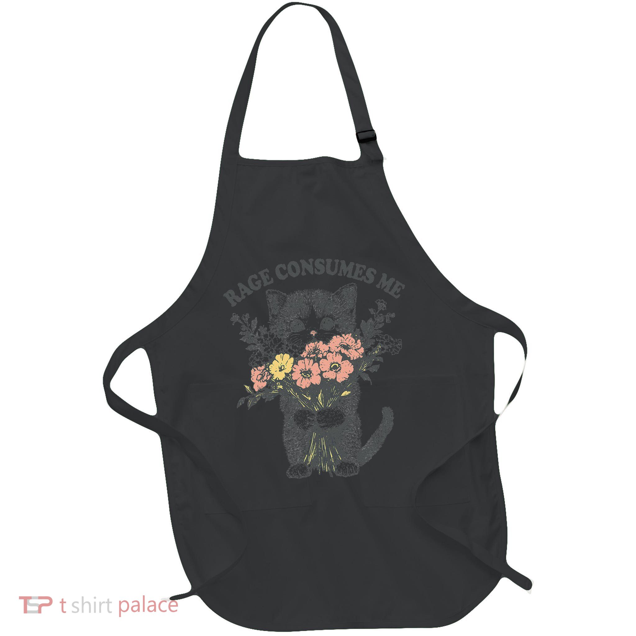 Rage Consumes Me Cat Flower Cute Kitty Cat Meme 2 Full-Length Apron With Pockets