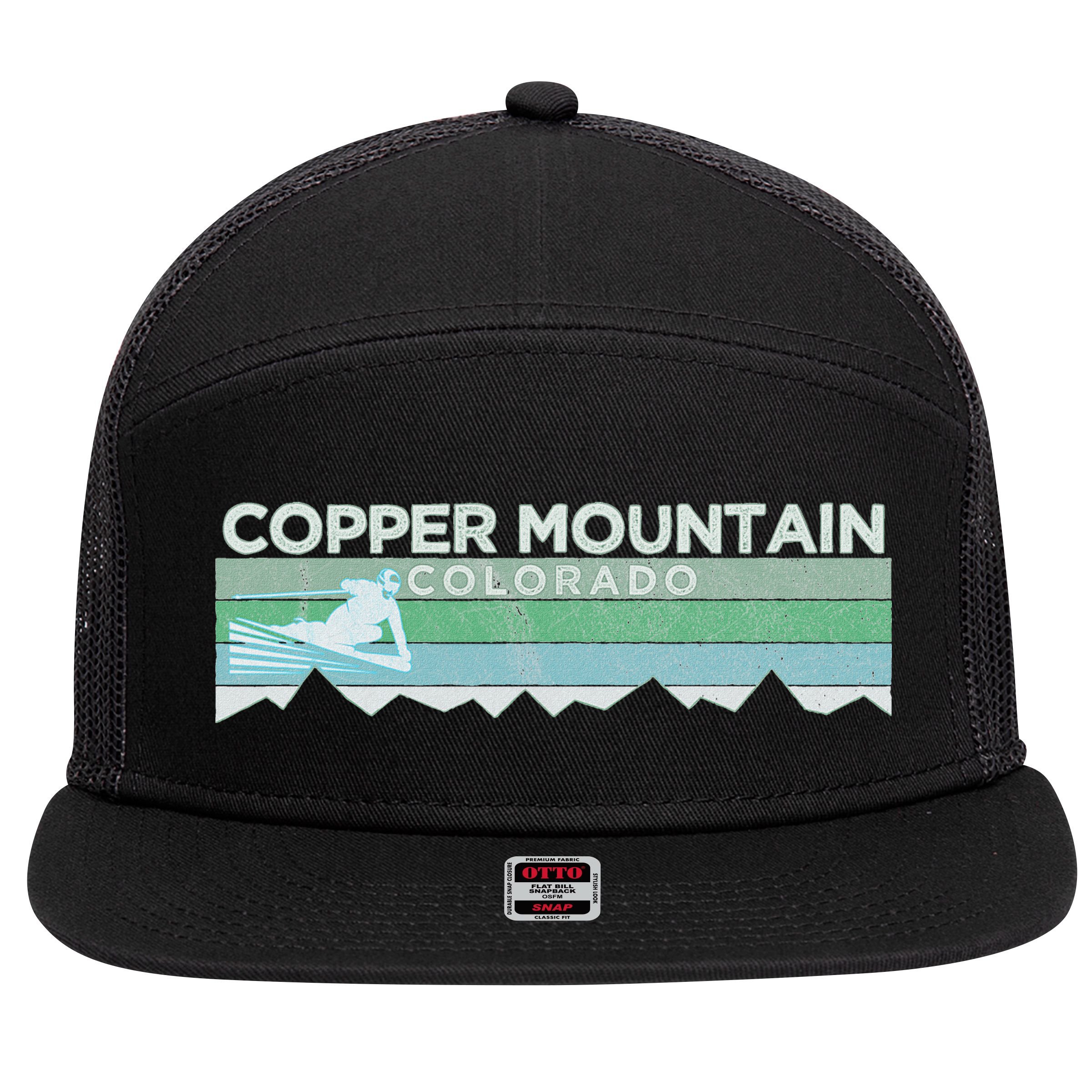 Retro Copper Mountain Colorado Distressed Skiing 7 Panel Mesh Trucker Snapback Hat
