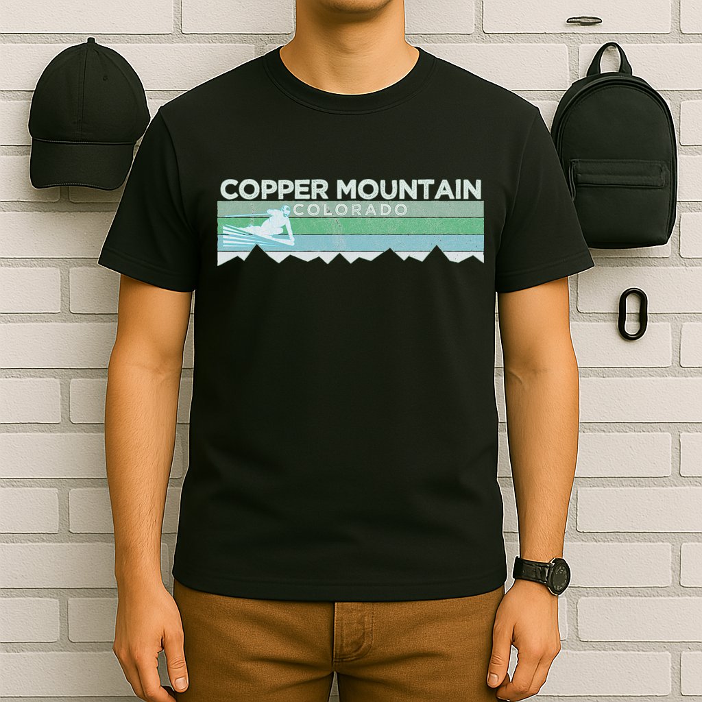 Retro Copper Mountain Colorado Distressed Skiing T-Shirt