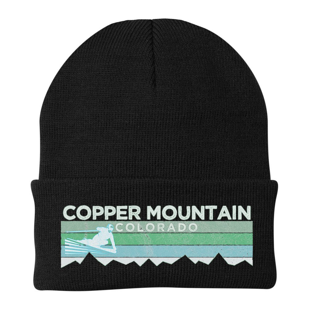 Retro Copper Mountain Colorado Distressed Skiing Beanie