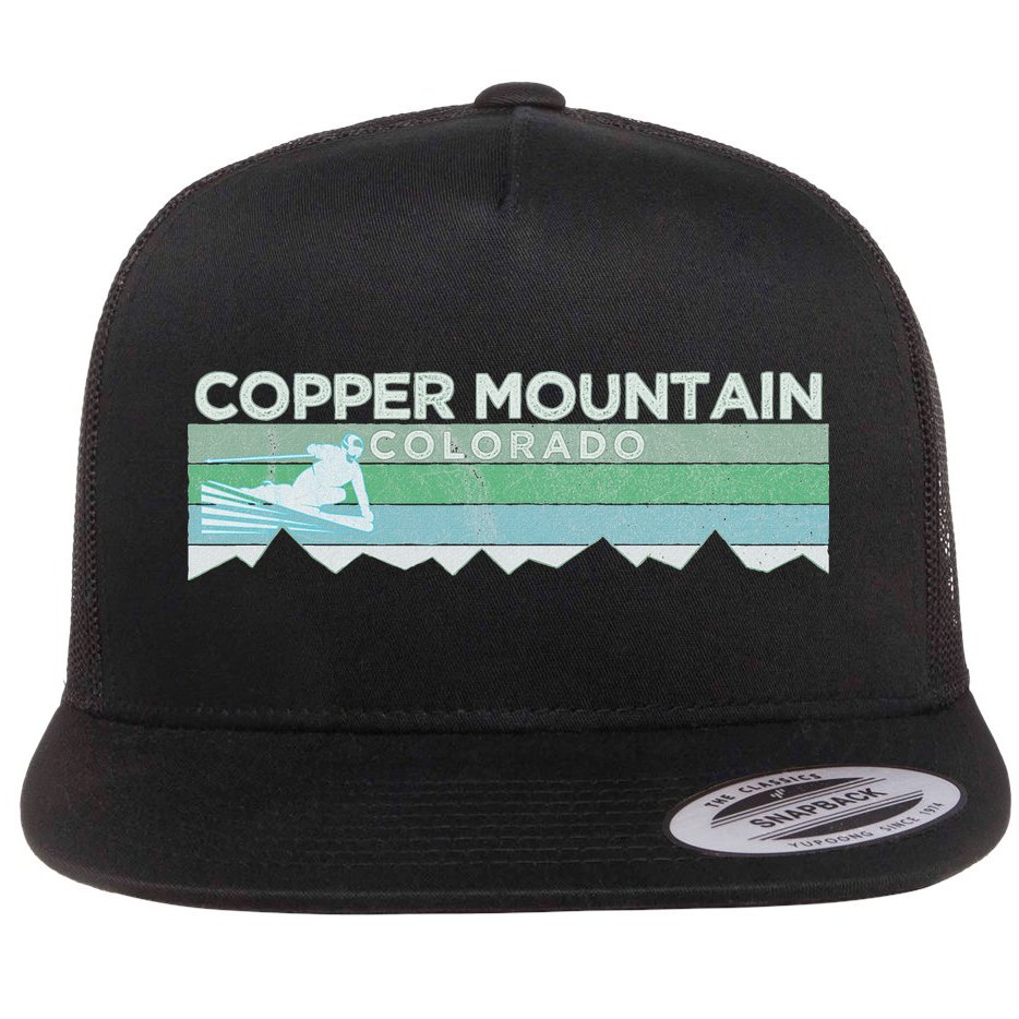 Retro Copper Mountain Colorado Distressed Skiing Flat Bill Trucker Hat