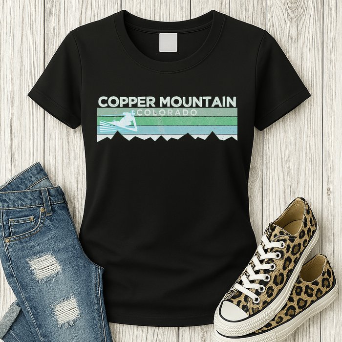 Retro Copper Mountain Colorado Distressed Skiing Womens T-Shirt