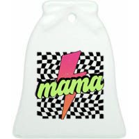 Retro Checkered Mama Ceramic Bell Ornament