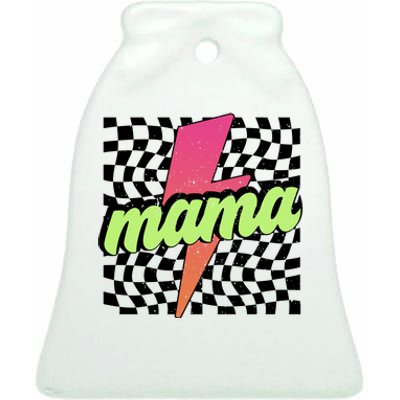 Retro Checkered Mama Ceramic Bell Ornament