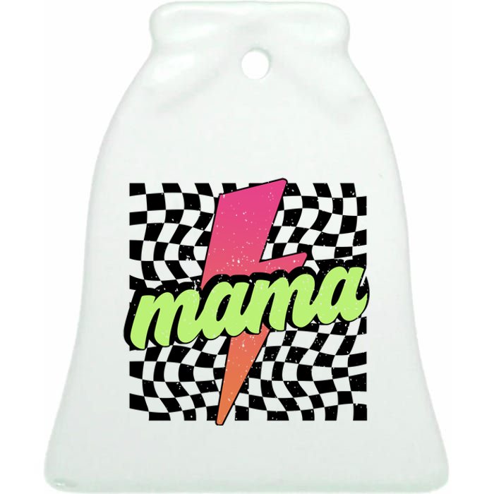 Retro Checkered Mama Ceramic Bell Ornament