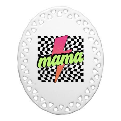 Retro Checkered Mama Ceramic Oval Ornament