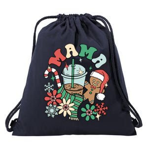 Retro Christmas Mama Coffee Gingerbread Cookie Xmas Mommy Meaningful Gift Drawstring Bag