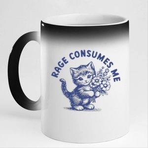 Rage Consumes Me Cat Flower Cute Kitty Cat 11oz Black Color Changing Mug