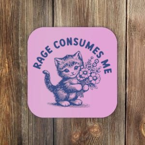 Rage Consumes Me Cat Flower Cute Kitty Cat Coaster