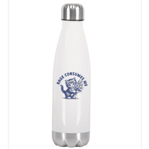 Rage Consumes Me Cat Flower Cute Kitty Cat Stainless Steel Insulated Water Bottle