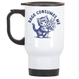 Rage Consumes Me Cat Flower Cute Kitty Cat Stainless Steel Travel Mug