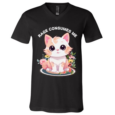 Rage Consumes Me Cat Lovers  Quotes  Meow Girl 2025 V-Neck T-Shirt