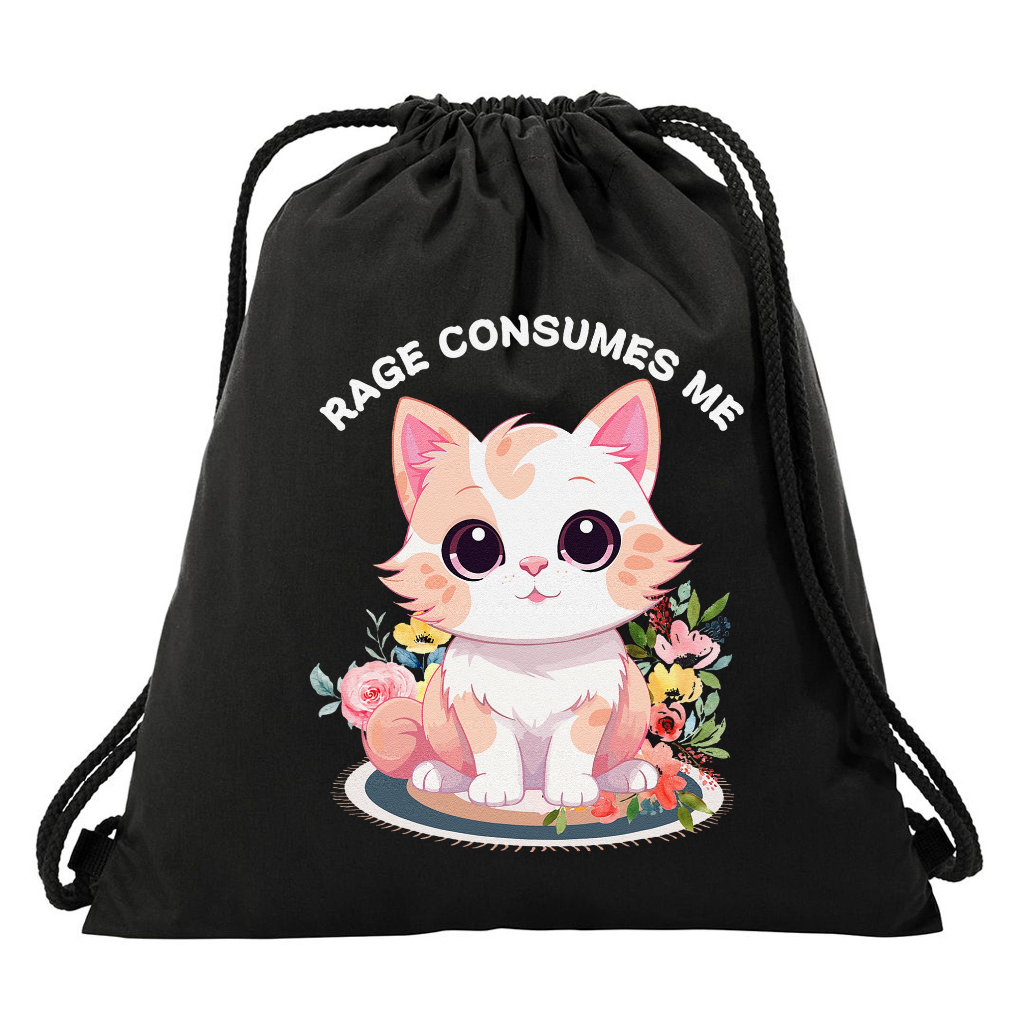 Rage Consumes Me Cat Lovers  Quotes  Meow Girl 2025 Drawstring Bag