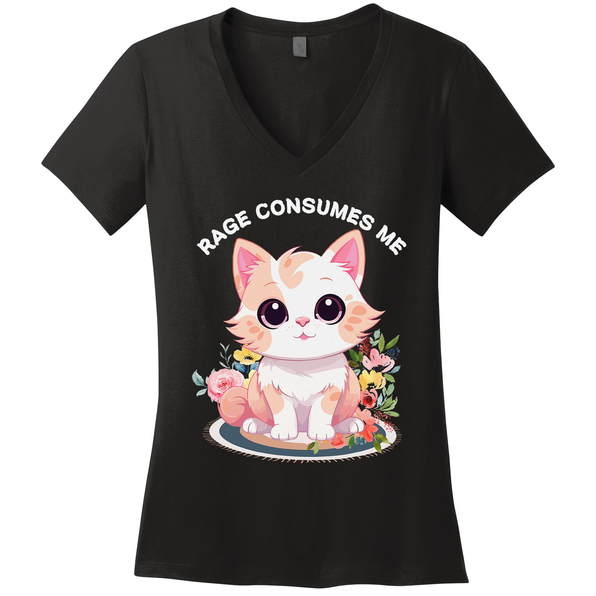 Rage Consumes Me Cat Lovers  Quotes  Meow Girl 2025 Women's V-Neck T-Shirt