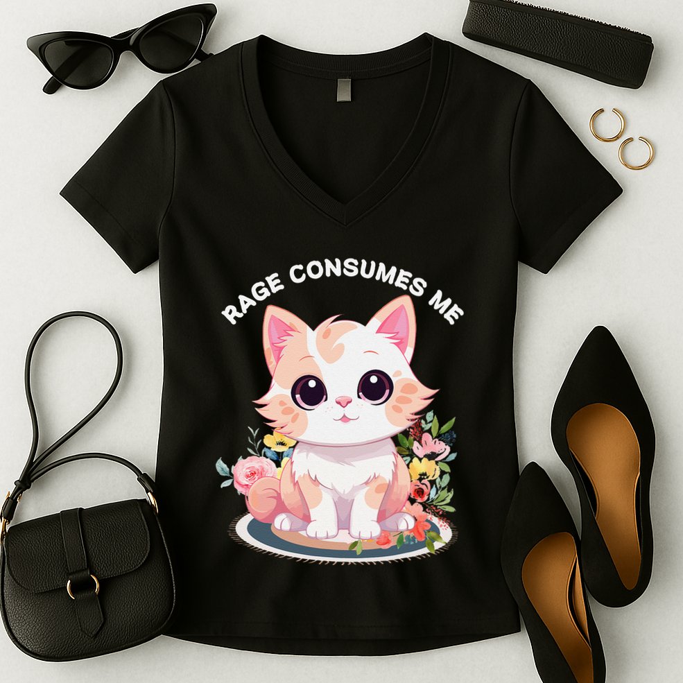 Rage Consumes Me Cat Lovers  Quotes  Meow Girl 2025 Women's V-Neck T-Shirt
